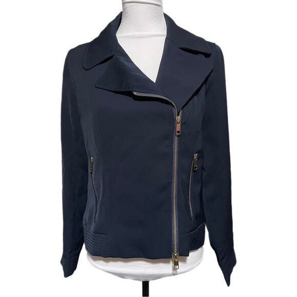 Tommy Hilfiger Asymmetrical Side Zip Moto Style Jacket Women’s Small Navy Blue - Picture 1 of 6